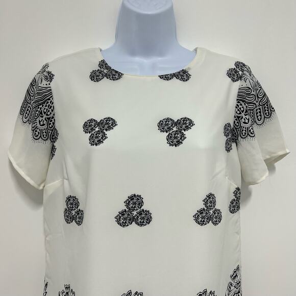 Lulus Riverside Floral Print Shift Mini Dress White Black Short Sleeve XS Retro - Picture 3 of 12